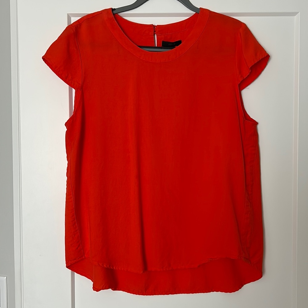 J. Crew Cap Sleeve Oxford Crepe Blouse with Back Keyhole Buttons & High Low Hem